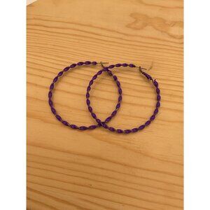 Twisted Purple Hoop Enameled Earrings Latched